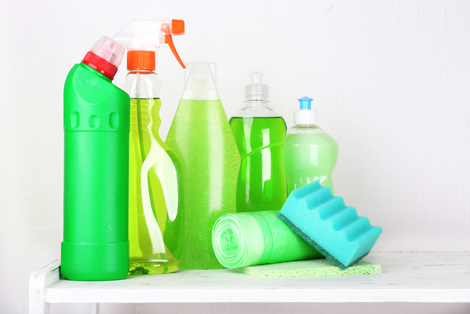 cleaning products on a shelf