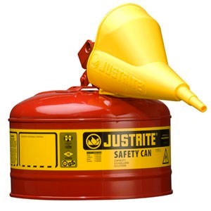 2.5 Gallon Justrite Steel Compliant Safety Type 1 Can for Flammables w. Funnel