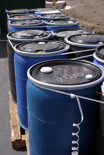 Blue barrels with hazardous material