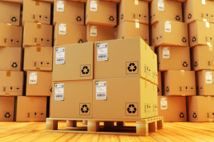 Distribution warehouse, package shipment, freight transportation and delivery