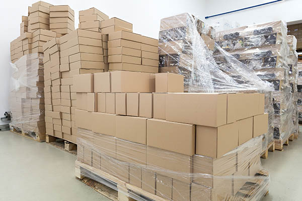 Empty cardboard boxes in a warehouse