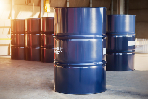 blue storage barrel standing alone