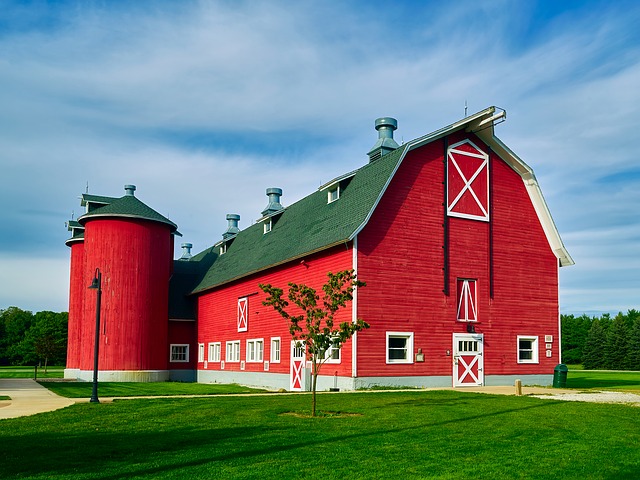 bright red barn on farm