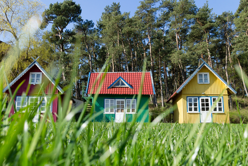 row of multi-colored miniature houses
