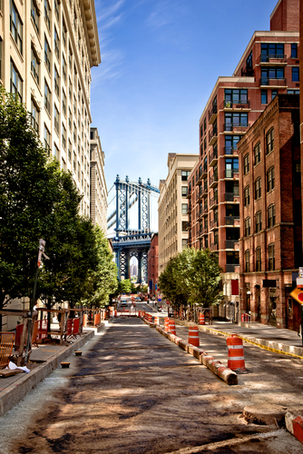 Manhattan bridge,view from Washington street, Brooklyn, New york