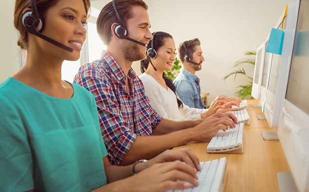 customer service team working together