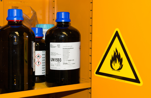 Flammable Chemicals in Protection Cabinet