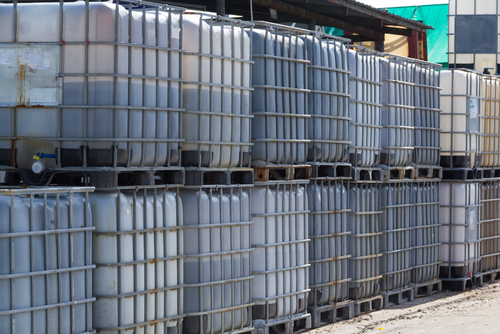 white ibc containers stacked