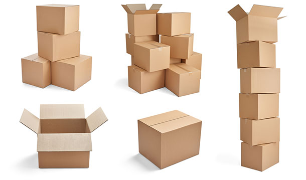 collection of various stacks of cardboard boxes