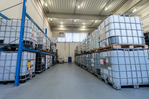 warehouse with chemicals ibc containers