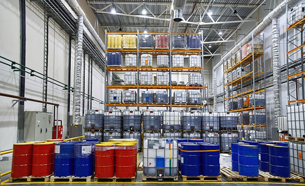 oil drums in warehouse