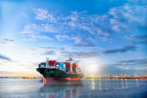 international cargo ship at sea
