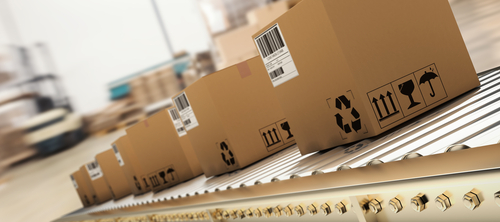 cardobard boxes on conveyor belt