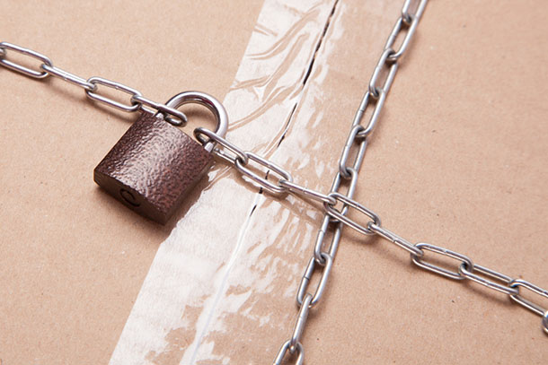 a box with a lock and chain on it