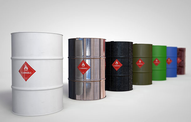 several different types of chemical drums in a line
