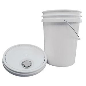 5 Gallon White HDPE Plastic Straight Sided Open Head Pail w/ White Cover.  Pipeline Packaging